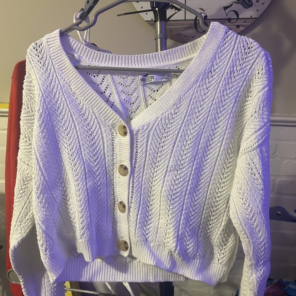Hollister Women's White Knit Cardigan